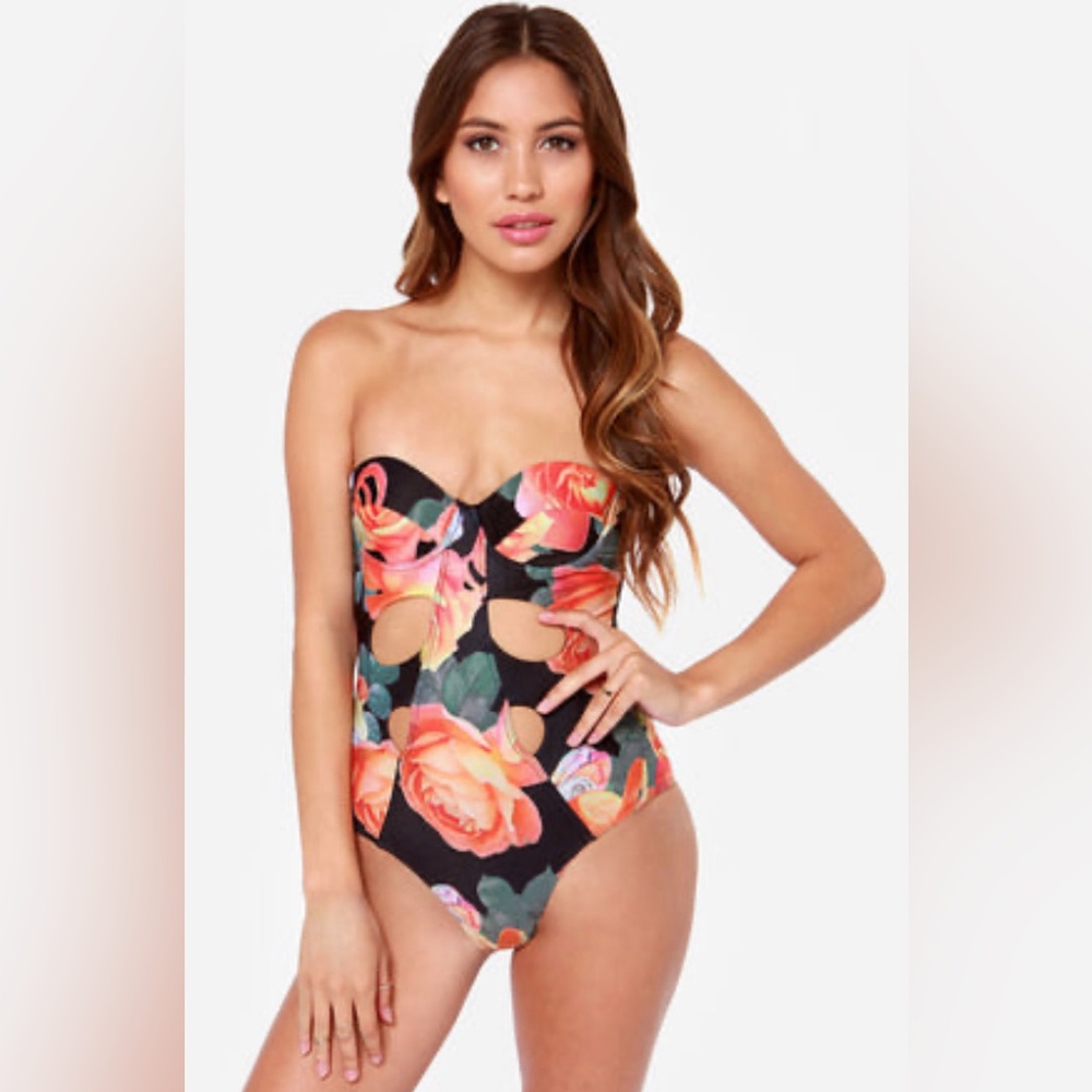 Insight Tin Rose Strapless One Piece Swimsuit - 4 NWT